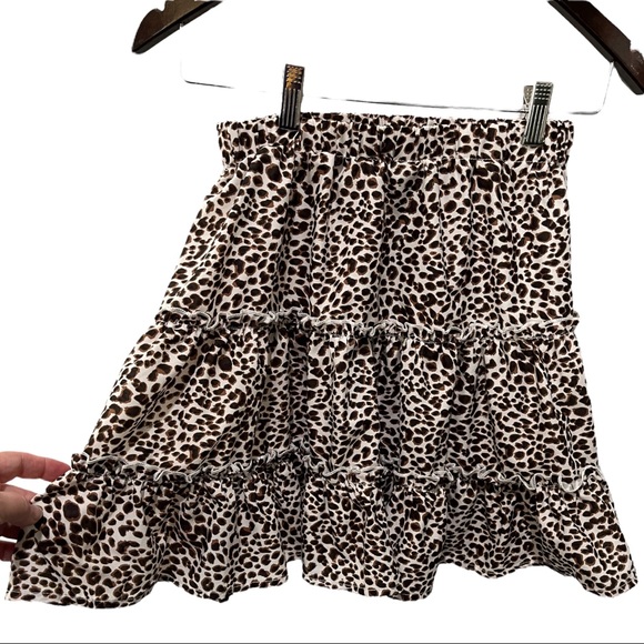 SHEIN ANIMAL PRINT TIERED RUFFLE FLOWY SKATER MINI SKIRT - Picture 5 of 11